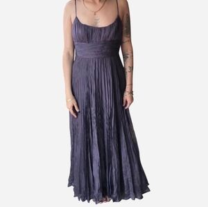 Carmen Marc Valvo Plum Crinkle Maxi Dress with Spaghetti Straps